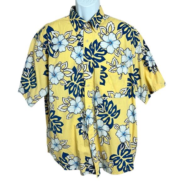 Natural Issue Hawaiian Button Front Shirt Sz XL Yellow Tropical Floral Cotton - Picture 2 of 5